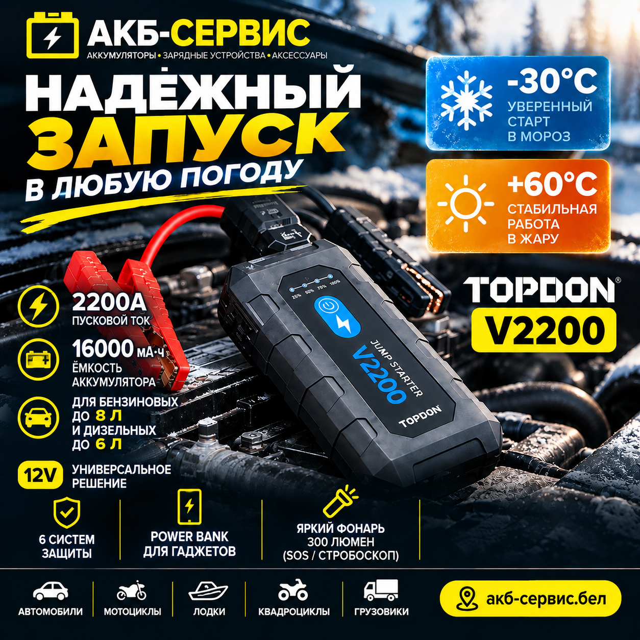 Пусковое устройство (бустер) Topdon V2200